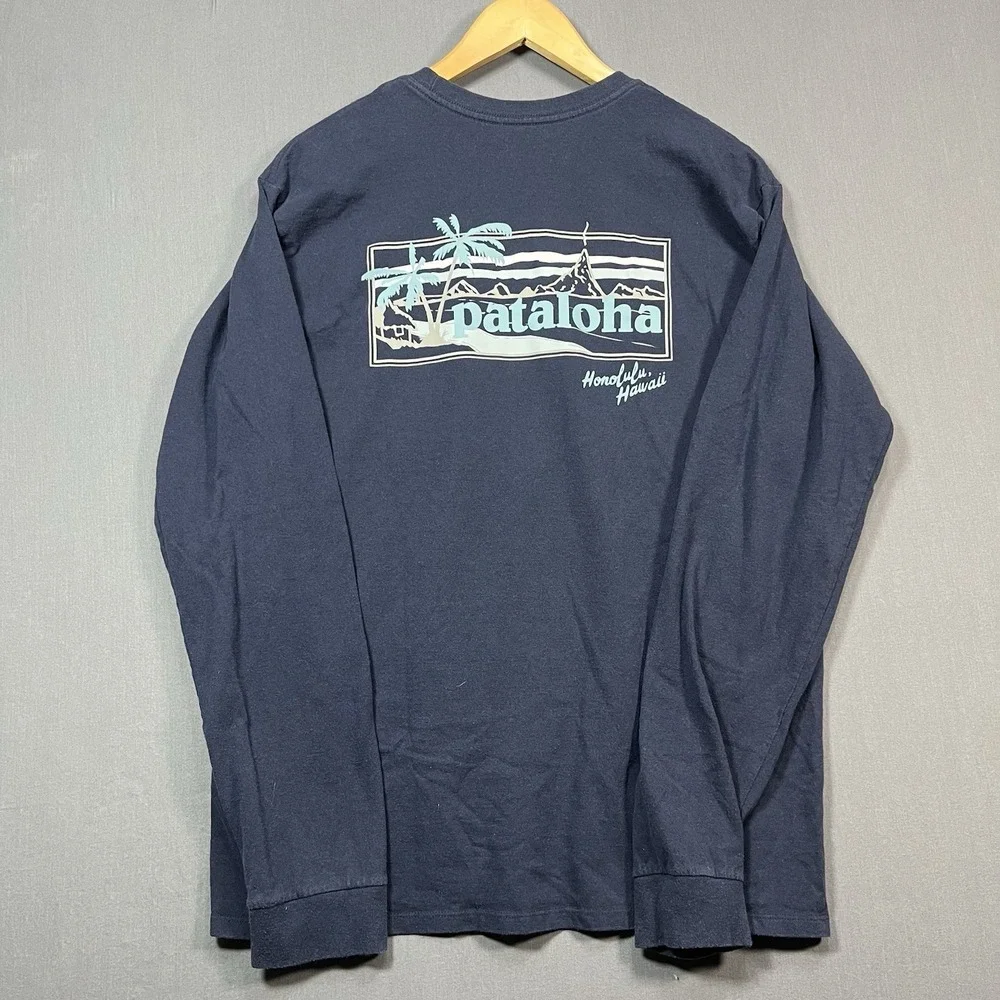 Patagonia Pataloha Long Sleeve Tee Shirt Haleiwa Hawaii Blue Size Medium - Picture 7 of 7